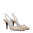 Beige Leather Stiletto Heels Sandals