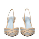Beige Leather Stiletto Heels Sandals