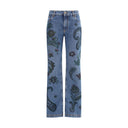 Jeans acampanados con estampado de flores y abejas