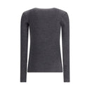 Long sleeve wool ribbed jersey T-shirt with shiny trim