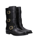 Black Leather Flat Boots