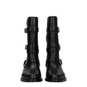 Black Leather Flat Boots
