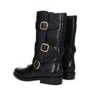 Black Leather Flat Boots