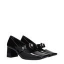 Black Leather Mid Heel Pumps