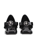 Black Leather Mid Heel Pumps