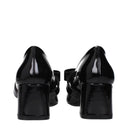Black Leather Mid Heel Pumps
