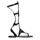 Black Leather Flip-Flop Sandals