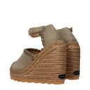 Green Leather Wedge Sandals