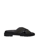 Green Fabric Flat Sandals