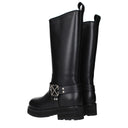 Black Leather Flat Boots