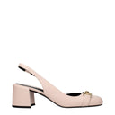 Pink Leather Mid Heel Pumps