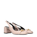 Pink Leather Mid Heel Pumps