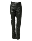 Black Full Grain Leather Mid Waist Trouser Pants