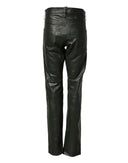 Black Full Grain Leather Mid Waist Trouser Pants
