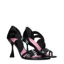 Black Leather Stiletto Heel Sandals