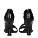 Black Leather Stiletto Heel Sandals