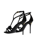 Black Leather Stiletto Heel Sandals