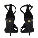 Black Leather Stiletto Heel Sandals