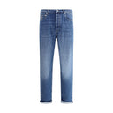 Blue Cotton Straight-Leg Jeans