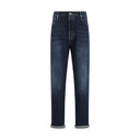 Blue Cotton Straight-Leg Jeans
