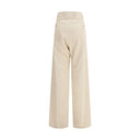 Beige Cotton Casual Pants