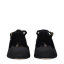 Black Fabric Mid Heel Pumps