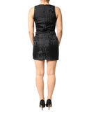 Black Jacquard Deep V-neck Sleeveless 2 Pc Dress