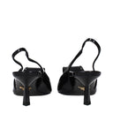 Black Leather Stiletto Heel Sandals