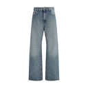 Blue Cotton Straight-Leg Jeans