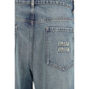 Blue Cotton Straight-Leg Jeans