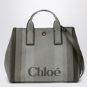Bolso tote Carry de Chloé en lona a rayas verde oscuro