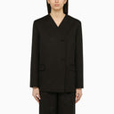 Loulou Studio Black double-breasted jacket in cotton and linen