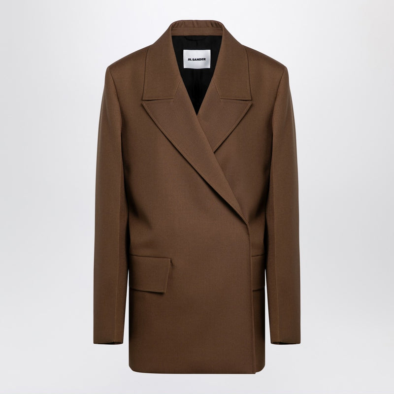 Jil Sander braune Woll-Doppelreiherjacke