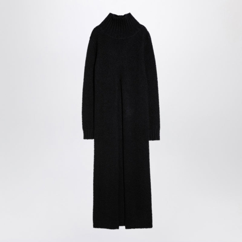 Jil Sander Langes schwarzes Alpaka-Rollkragenkleid
