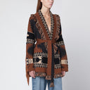 Alanui Dreamscape jacquard cardigan in black/brown
