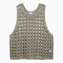 Brunello Cucinelli Dark green perforated cotton-blend tank top