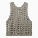 Brunello Cucinelli Dark green perforated cotton-blend tank top