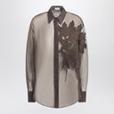 Brunello Cucinelli Brown shirt with Flora Appliqué in silk
