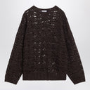 Brunello Cucinelli Brown perforated sweater with micro sequins
