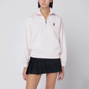Sudadera rosa claro con media cremallera y parche con logotipo de Maison Kitsuné