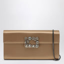 Bolso de mano tipo clutch ROGER VIVIER de satén beige Efflorescence con hebilla