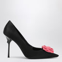 ROGER VIVIER Black satin pumps with rose